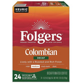 Folgers 100 percent Colombian Decaf K-Cups for Keurig brewers, 24 Count