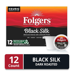 Folgers Black Silk Dark Roast Coffee, 12 Keurig K-Cup Pods