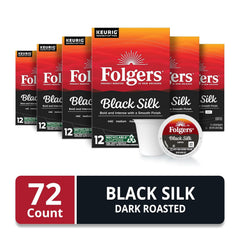 Folgers Black Silk, Dark Roast Coffee, Keurig K-Cup Pods, 12-Count Boxes (Pack of 6)