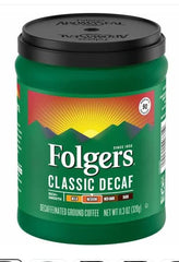Folgers Decaf Coffee, Ground Coffee, Classic Medium Roast, 9.6 Ounce Canister (Pack of 6)