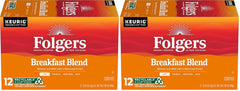 Folgers Breakfast Blend Mild Roast Coffee, 12 Keurig K-Cup Pods (Pack of 2)