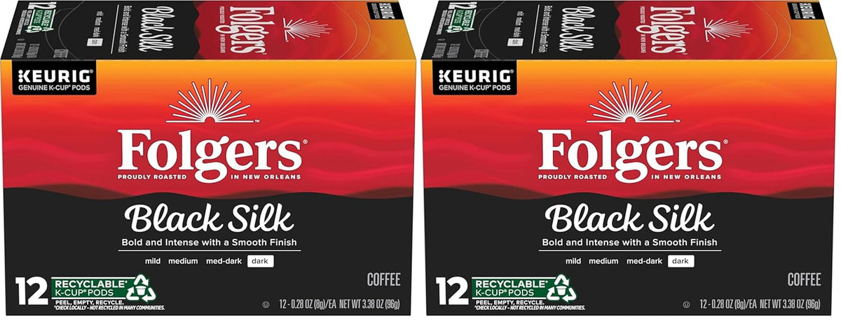 Folgers Black Silk Dark Roast Coffee, 12 Keurig K-Cup Pods (Pack of 2)