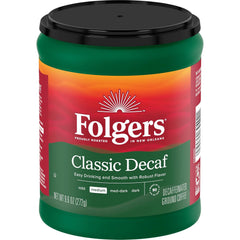 Folgers Decaf Coffee, Ground Coffee, Classic Medium Roast, 9.6 Ounce Canister